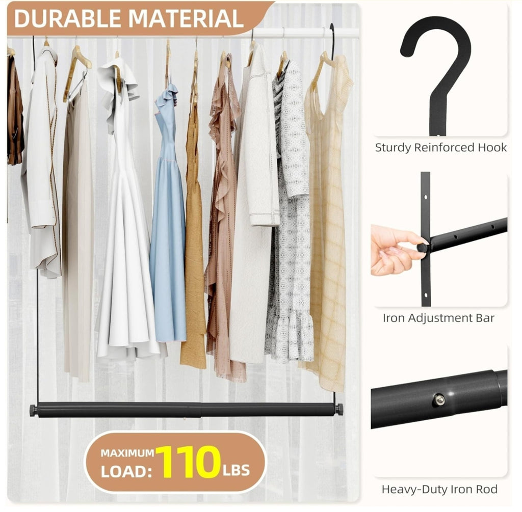 2pk Adjustable Closet Rod Hanging Clothes Heavy Duty Closet Extender Hanging Rod