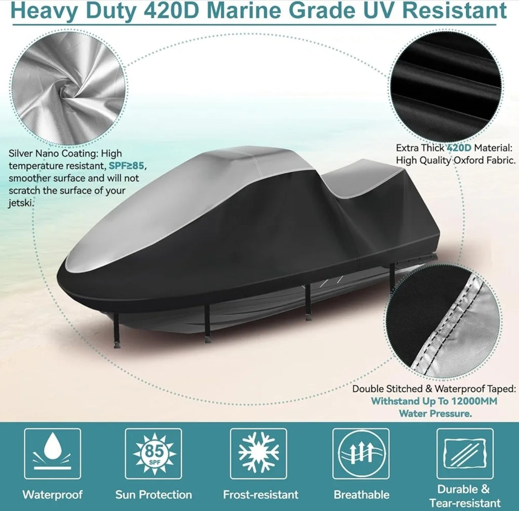 Jet Ski Cover,Upgraded 420D Jetski Cover Waterproof,Durable XL:115"-120" Black