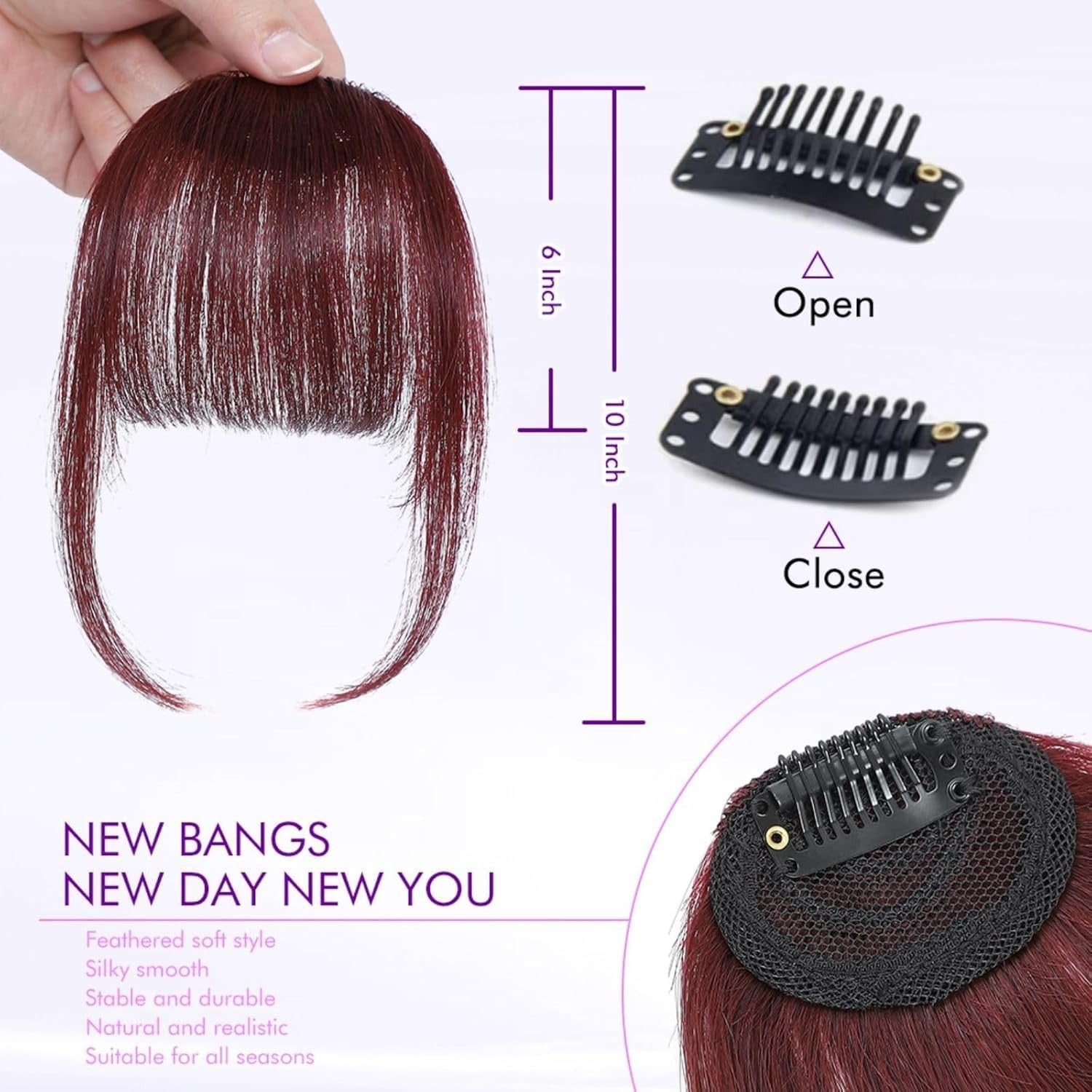 100% Real Human Hair Extensions Wispy Clip in Burgundy