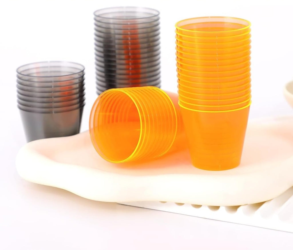 100ct 1 oz Disposable Hard Plastic Shot Glasses Jello Cups Iridescent Neon Party