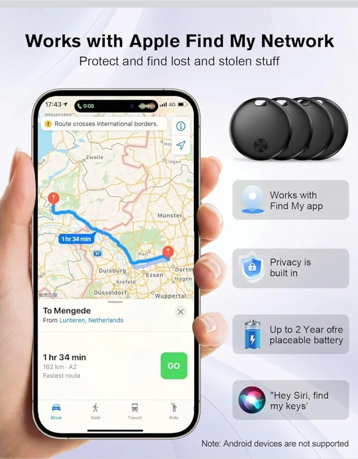 Smart Tracker Tag Item Finder 4Pack, Compatible with Apple Find My APP Ios Only