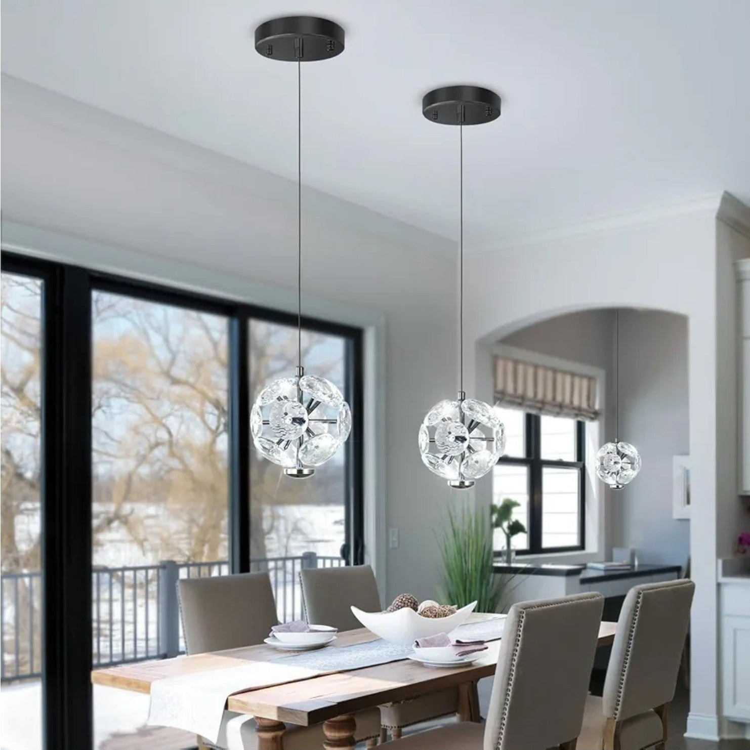 Pendant Light Single Head Black Crystal For Kitchen Island Dining Foyer Entrance