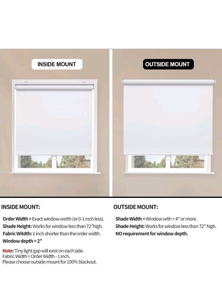 White Cordless Blackout Roller Shades - 52x72 Thermal Pull Down Window Blinds