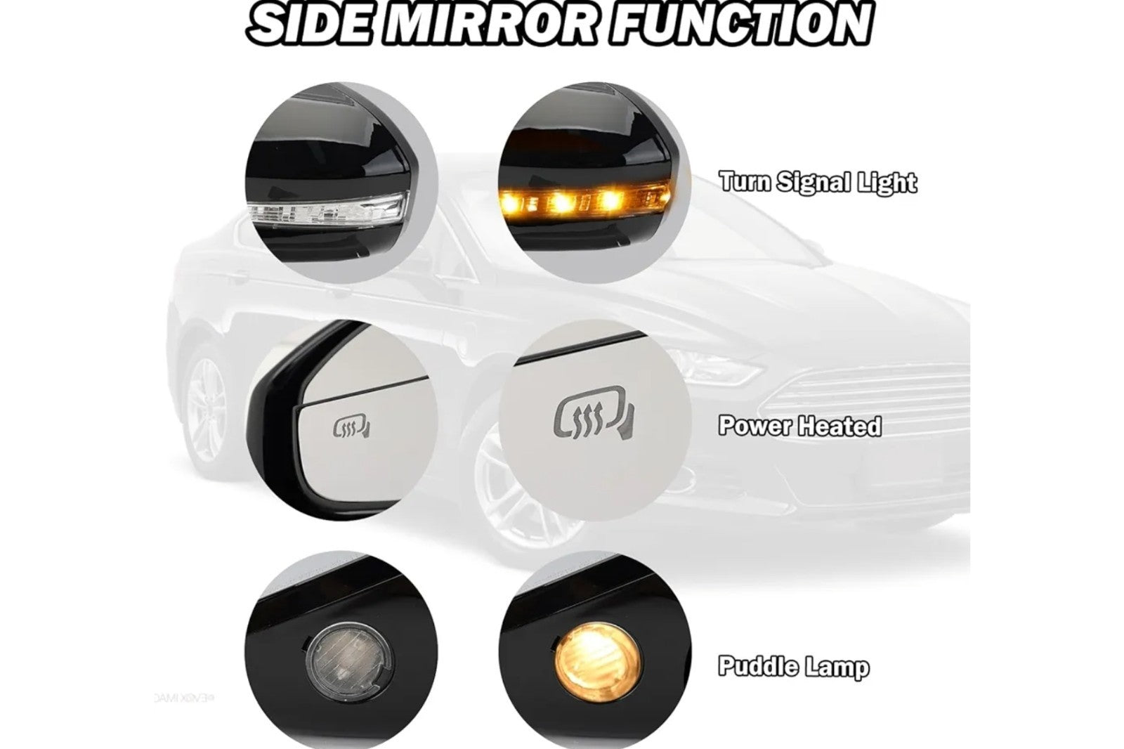 Left Driver Side Black 7 Pin Mirror for 2013 2014 2015 2016 Ford Fusion Sedan S