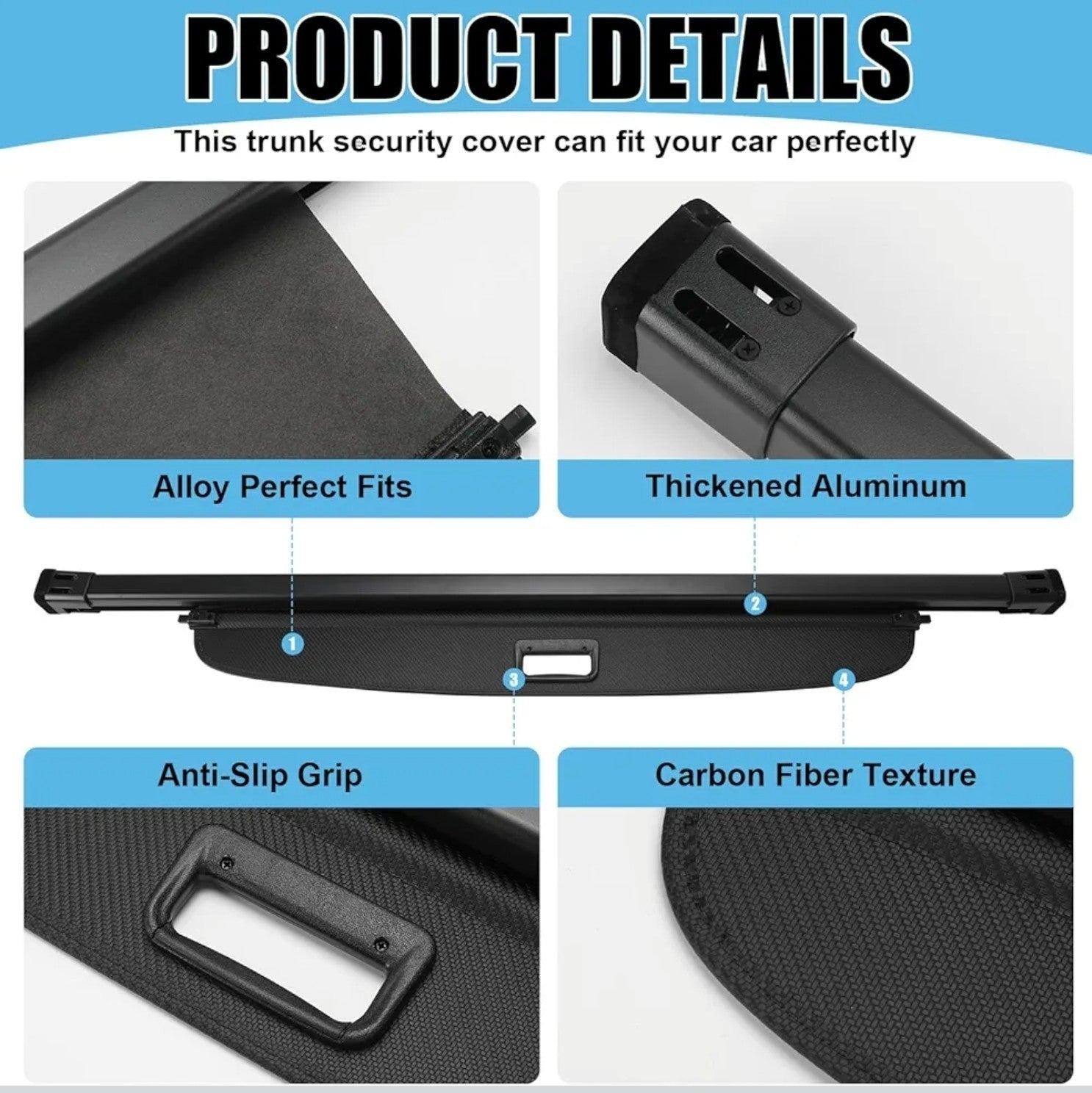 For 2026 Hyundai Palisade Leather Style Retractable Rear Trunk Cargo Cover Shade