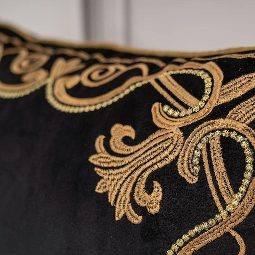 European Floral Pillow Cover 24X24 Inch, Luxury Velvet Embroidered Decorative Th