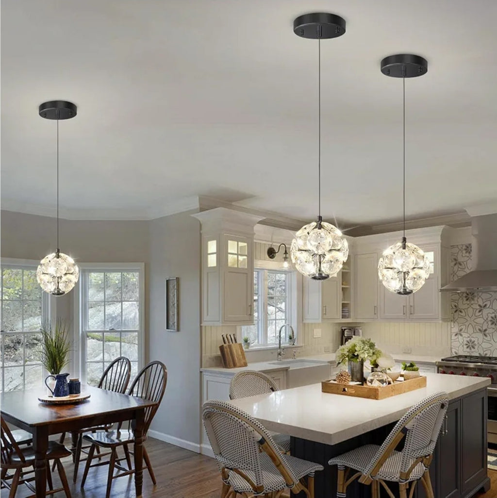 Pendant Light Single Head Black Crystal For Kitchen Island Dining Foyer Entrance