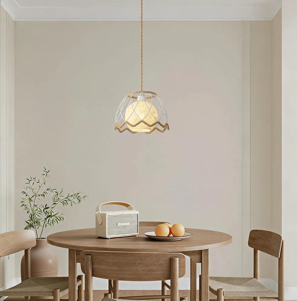 13'' Boho Rattan Pendant 1 Light Hand Woven Chandelier for Dining Room Fixture
