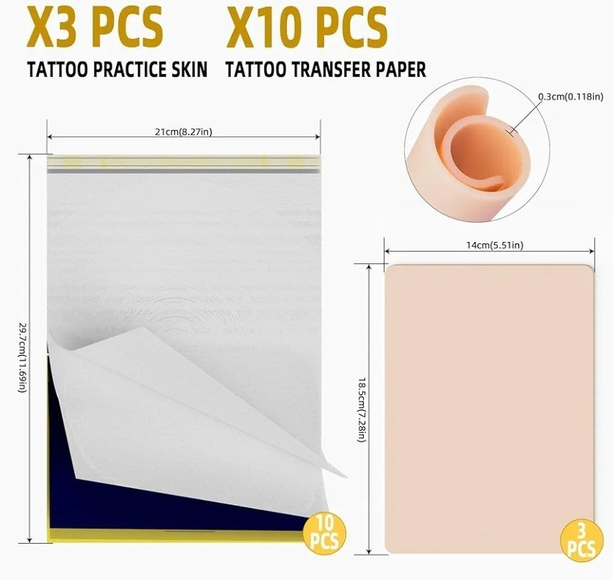 3MM Tattoo Skin Practice Kit - 13Pcs Fake Skin and Stencil Paper Kit Including 3