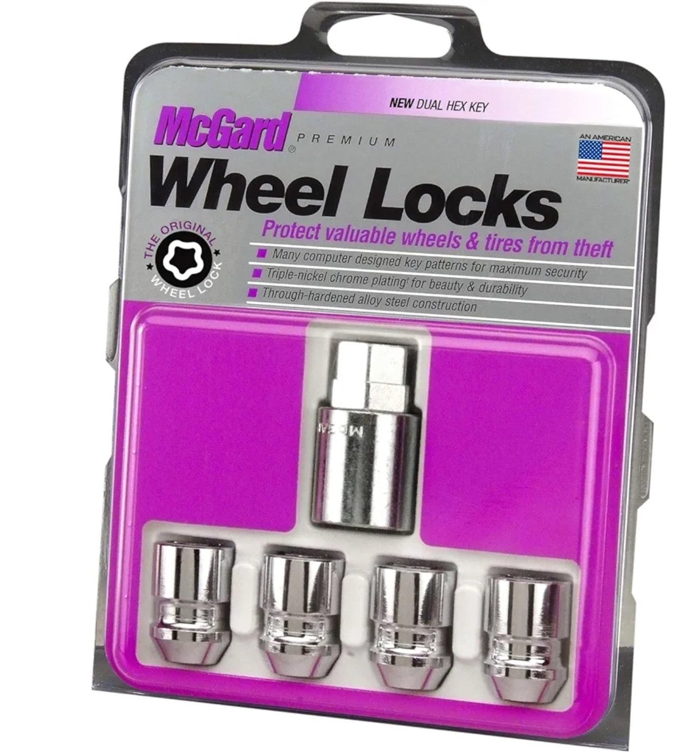 McGard 24157 Chrome Wheel Lock Set Cone Seat M12x1.5 Thread 13/16 Key Hex