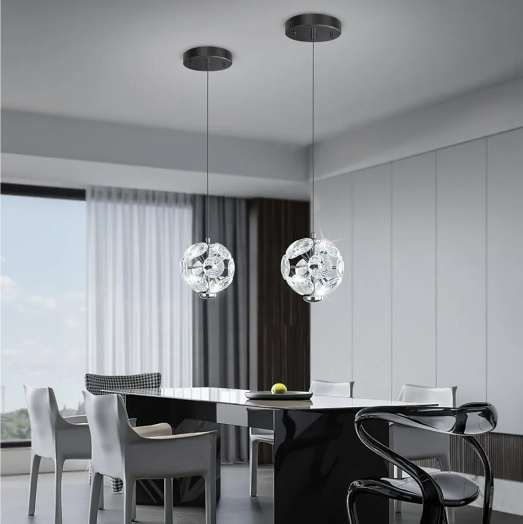 Pendant Light Single Head Black Crystal For Kitchen Island Dining Foyer Entrance