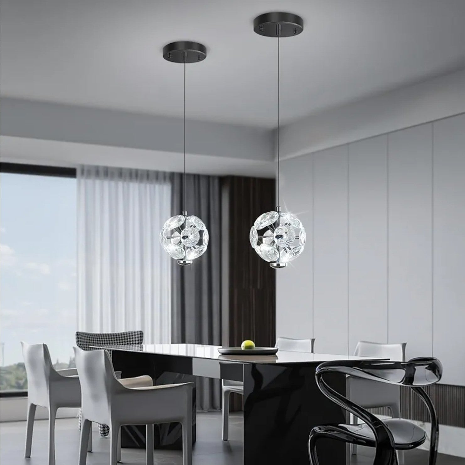 Pendant Light Single Head Black Crystal For Kitchen Island Dining Foyer Entrance