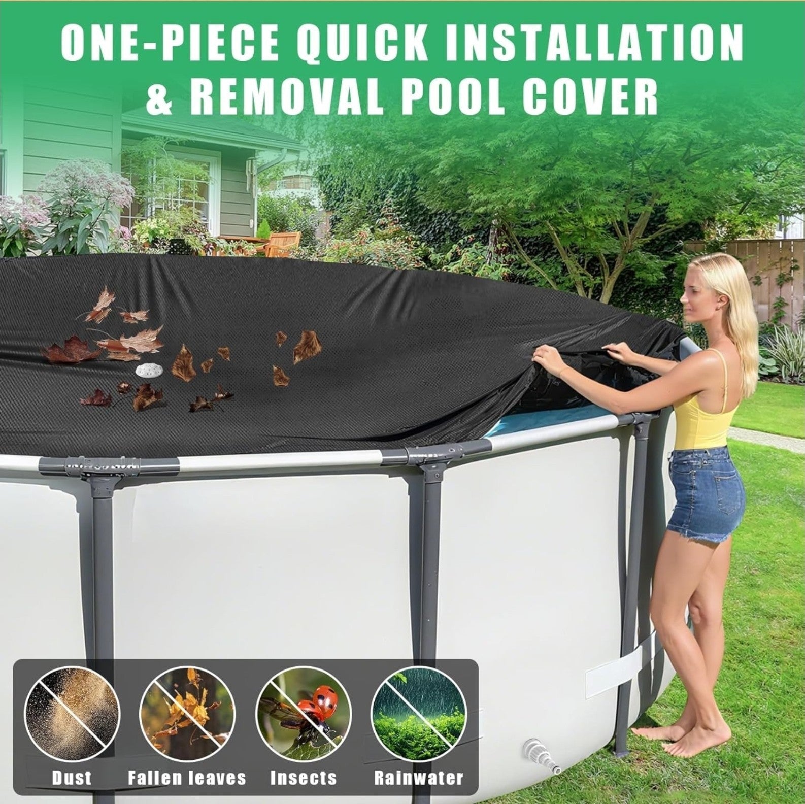 Round Pool Cover Heavy Duty Winter Pool Cover for 15 FT Above Ground Pool Black