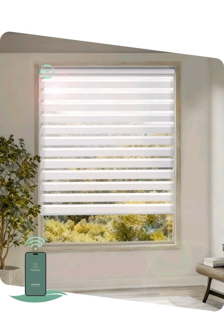Smart Motorized Zebra Blinds No Drill White Blackout Dual Layer Shades 22x72"