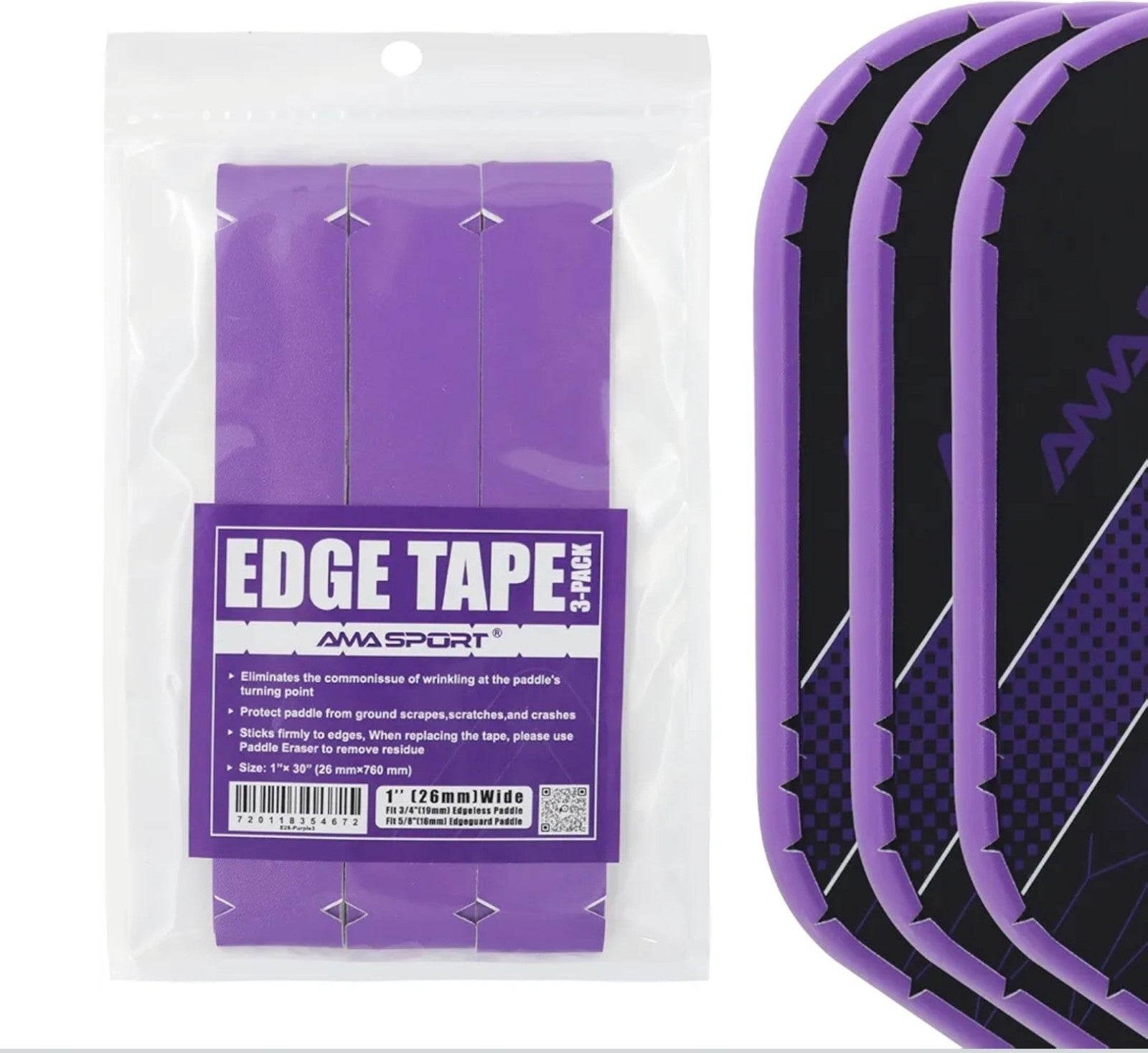 Pickleball Paddle Edge Guard Tape 3 Pack 26mm Width, Purple New Buy More & Save