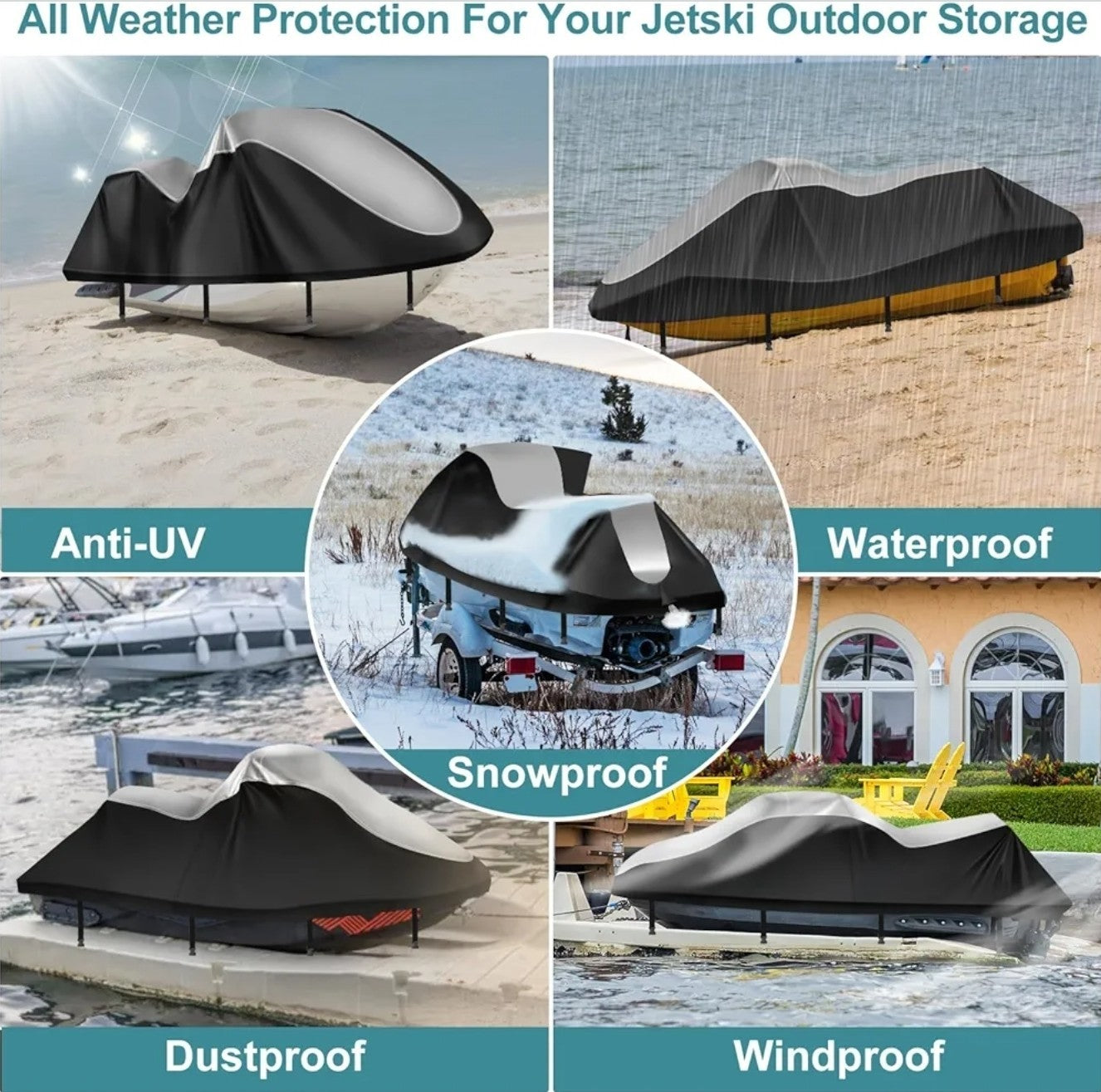 Jet Ski Cover,Upgraded 420D Jetski Cover Waterproof,Durable XL:115"-120" Black