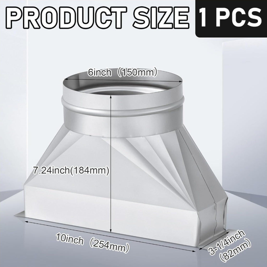 3-1/4 x 10 x 6 Rectangular to Round Duct Vent Range Hood Universally Compatible