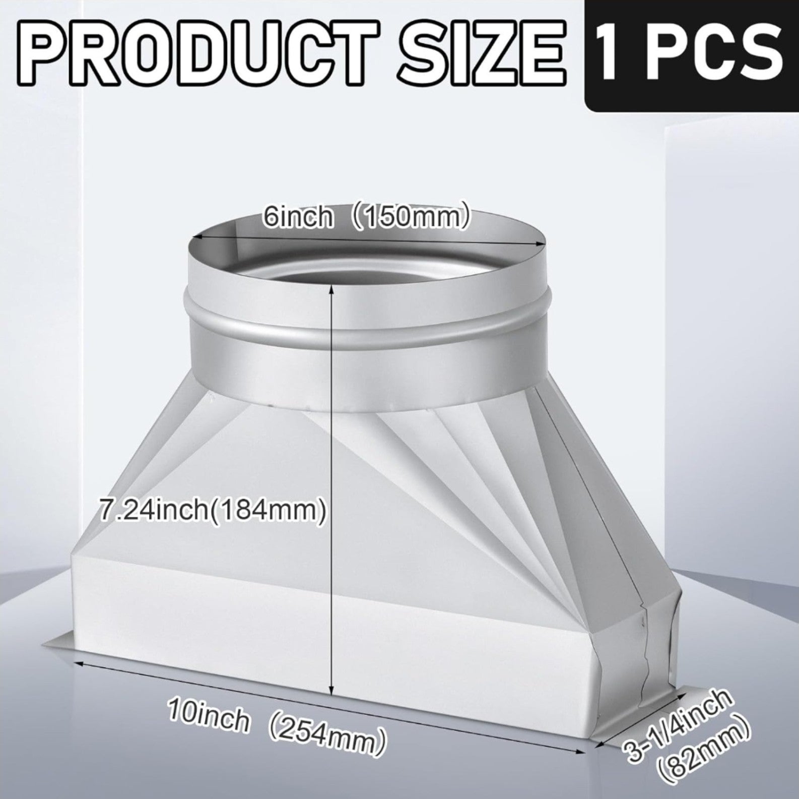 3-1/4 x 10 x 6 Rectangular to Round Duct Vent Range Hood Universally Compatible