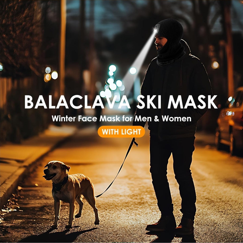 Winter Balaclava Hat with LED Light, Ski Mask Full Face Warmer Fleece Lined
