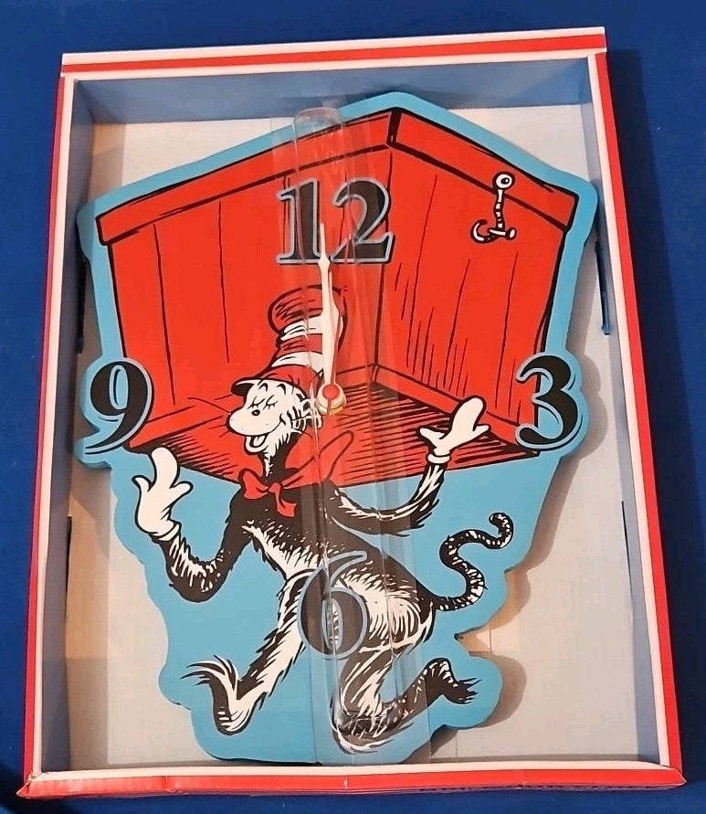 Dr. Seuss Cat In The Hat Red Box Wall Clock For Any Room Brand New Open-Box