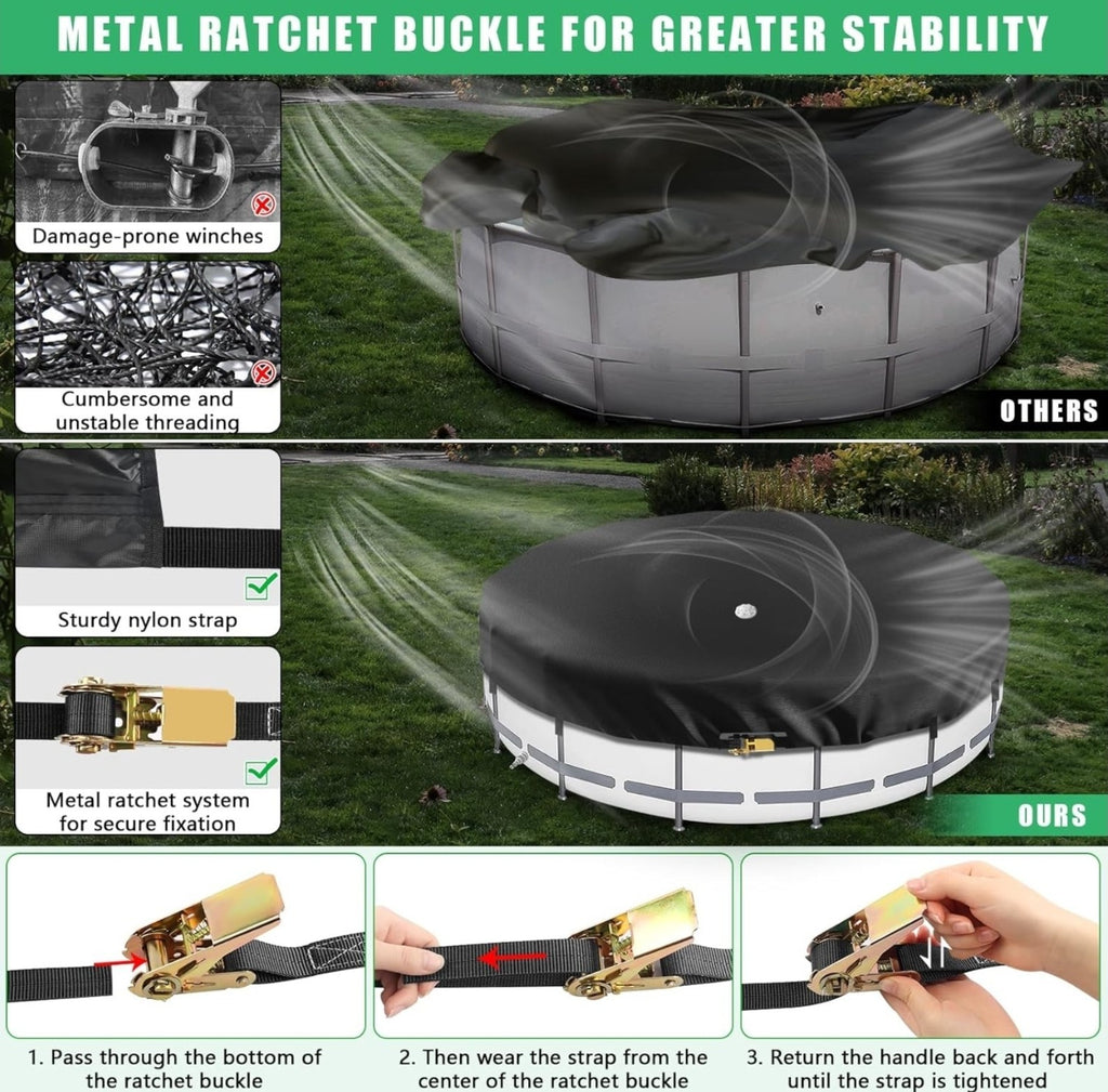 Round Pool Cover Heavy Duty Winter Pool Cover for 15 FT Above Ground Pool Black