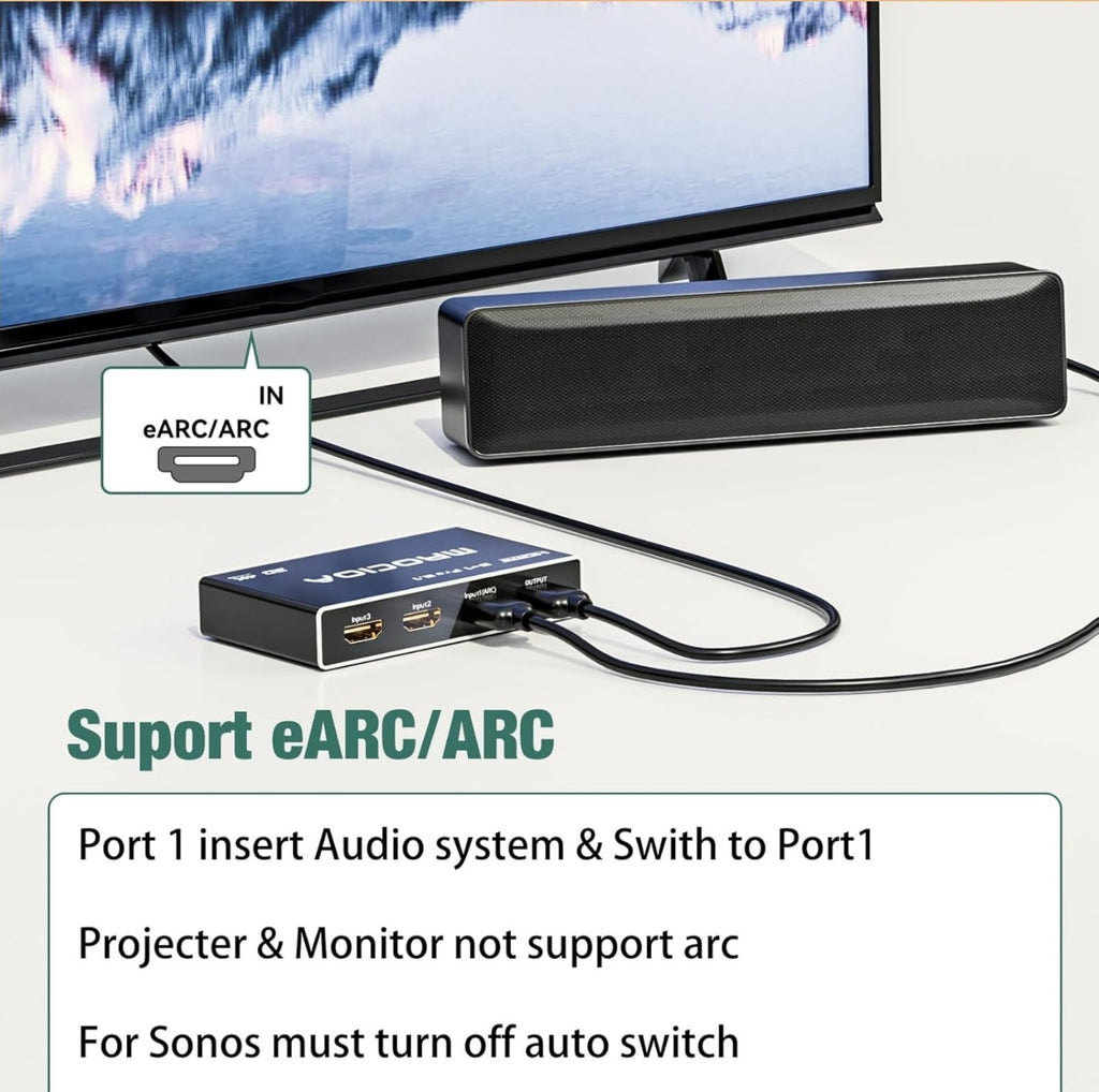 HDMI 2.0 Switch 3 in 1 Out with Remote, 4K 60Hz Splitter Switcher, HDCP 2.3, ...