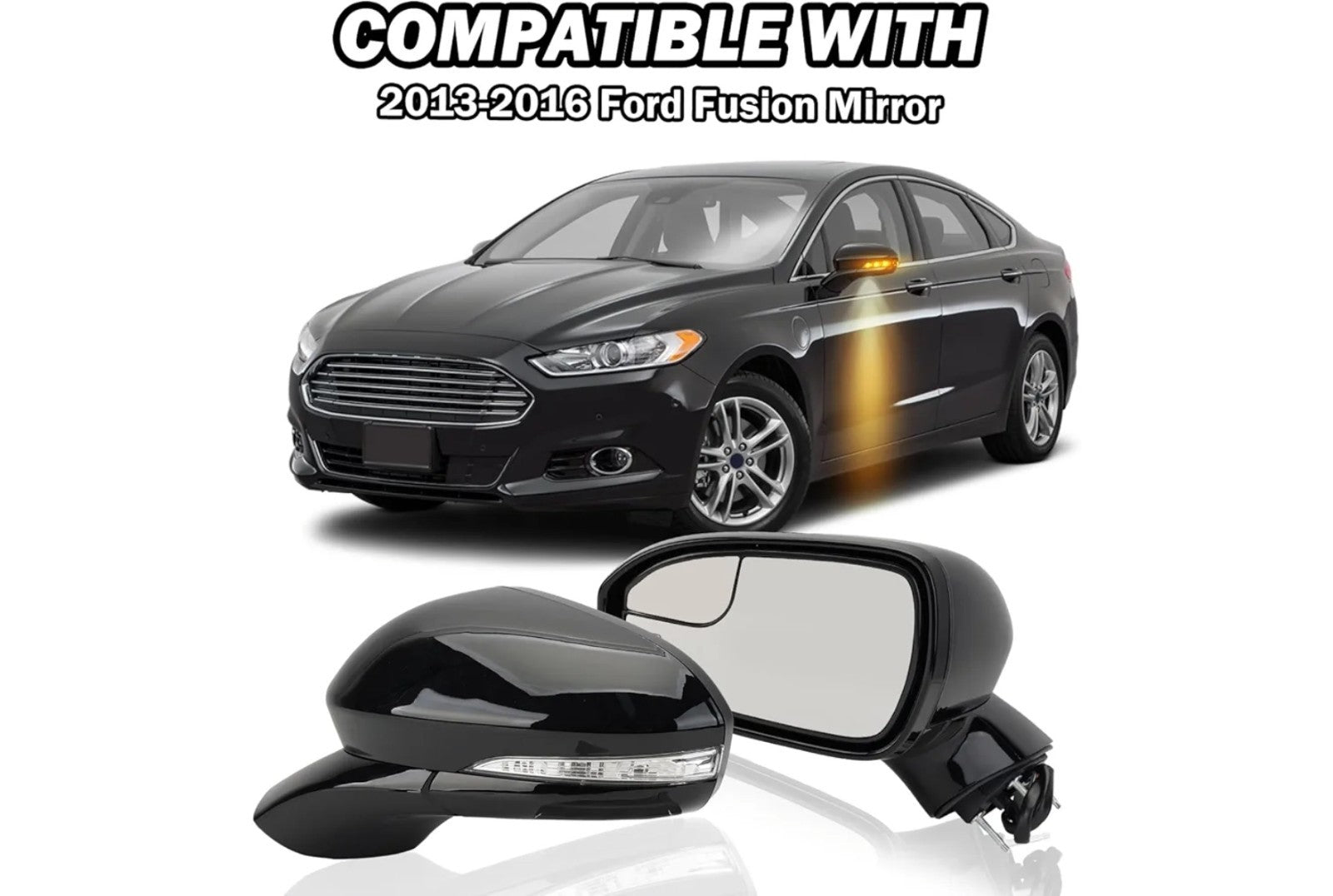 Left Driver Side Black 7 Pin Mirror for 2013 2014 2015 2016 Ford Fusion Sedan S