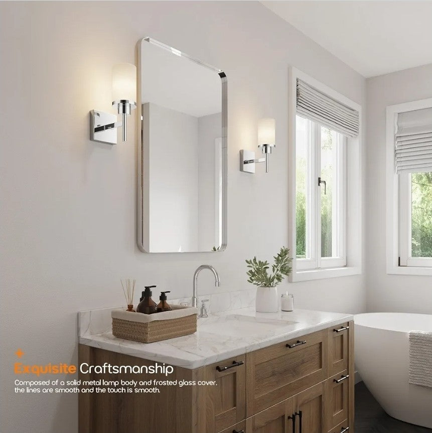 Vanity Light Wall Sconce Polished Chrome Light Fixtures with White Frosted Glass