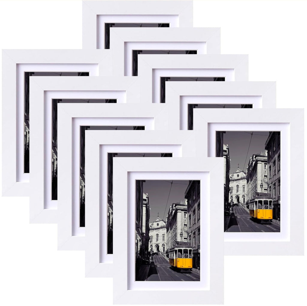 10 White 5x7 Photo Frames Set, Acrylic Cover, Horizontal/Vertical Display, Table/Wall Mount - Horizon Endless