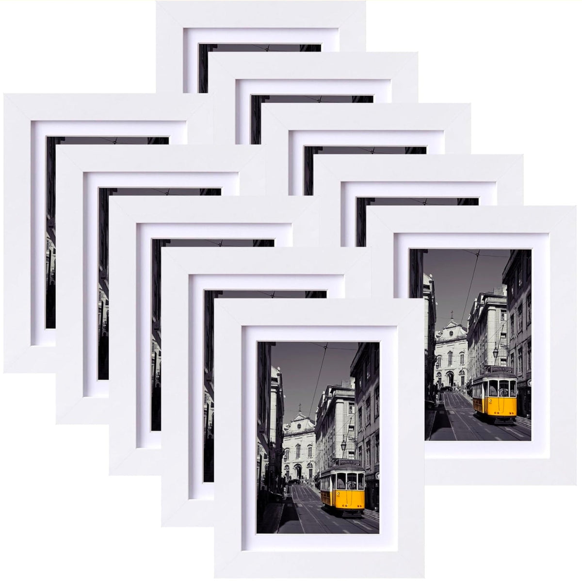 10 White 5x7 Photo Frames Set, Acrylic Cover, Horizontal/Vertical Display, Table/Wall Mount - Horizon Endless