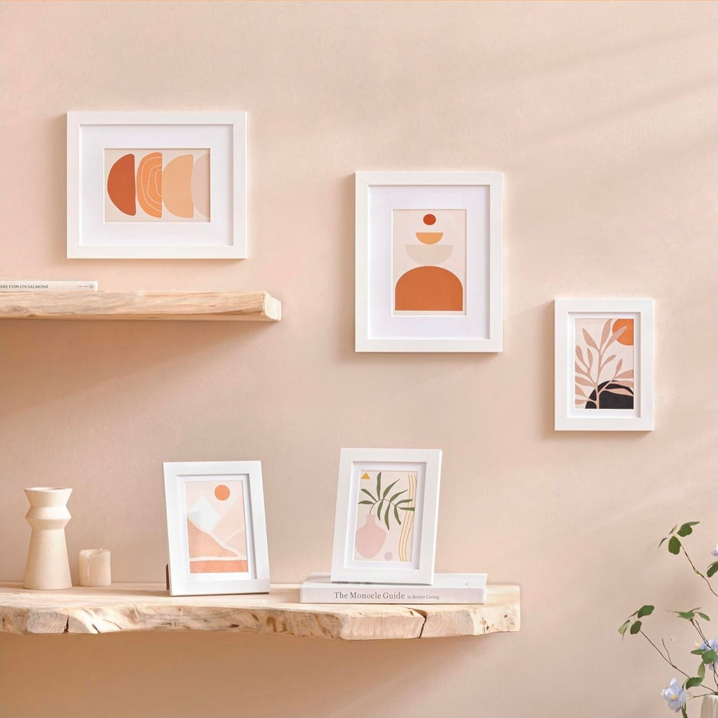 10 White 5x7 Photo Frames Set, Acrylic Cover, Horizontal/Vertical Display, Table/Wall Mount - Horizon Endless