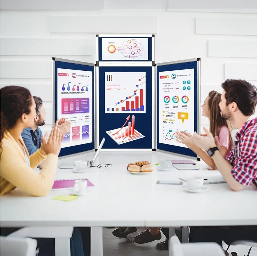 6' 3+1 Blue Panel Header Trade Show Display Presentation Tabletop Desktop Trifo - Horizon Endless