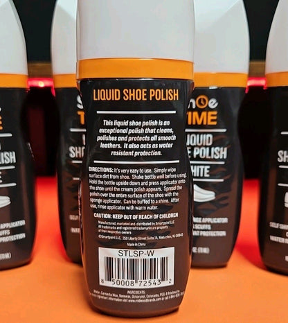 6 Pk Liquid Shoe Polish White 2.3 oz With Self Shine Sponge Applicator New - Horizon Endless