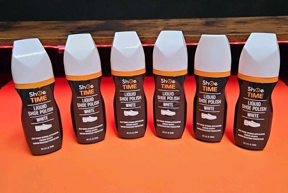 6 Pk Liquid Shoe Polish White 2.3 oz With Self Shine Sponge Applicator New - Horizon Endless