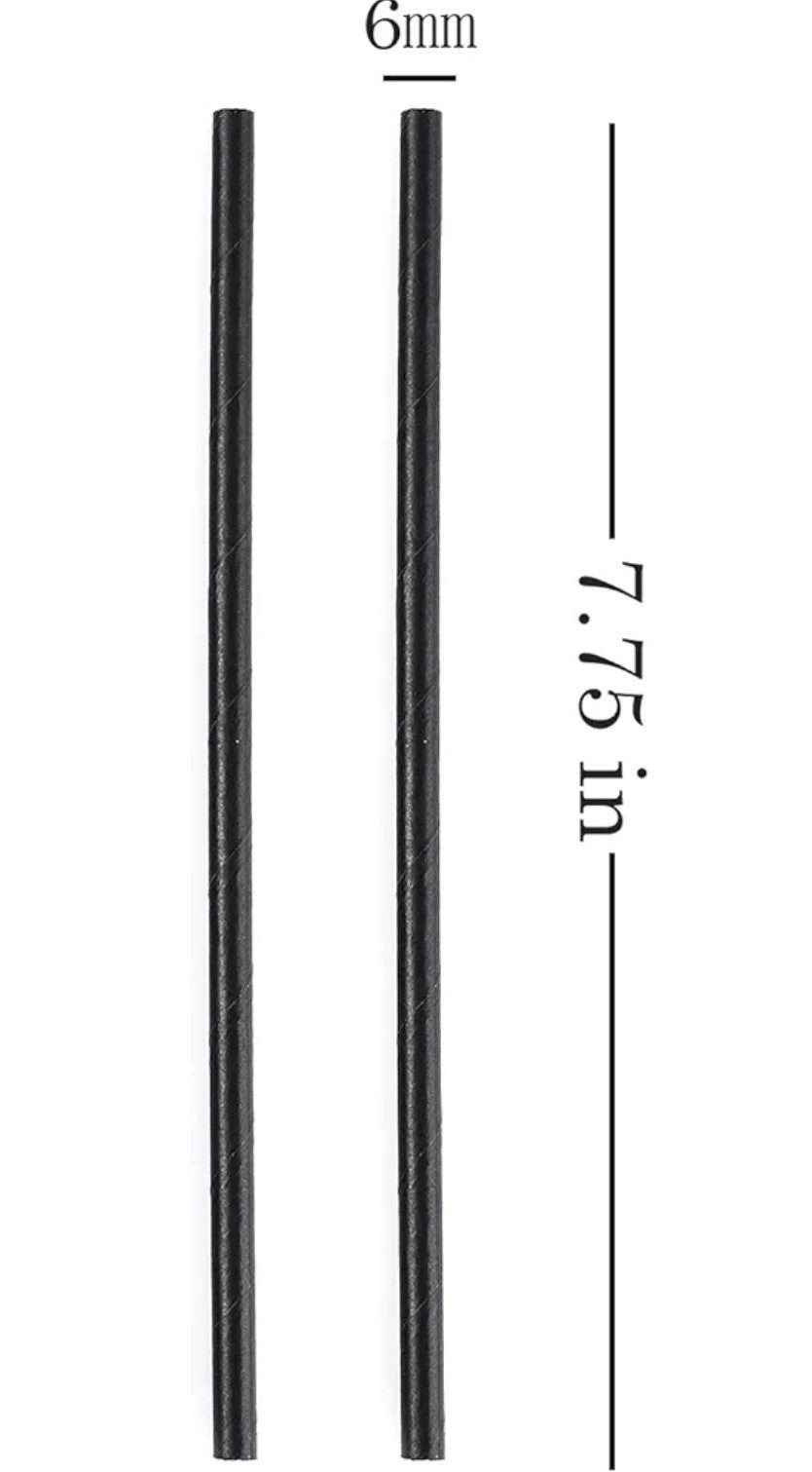 600 pc 7.75" 6mm Unwrapped Jumbo Paper Straws Black Wholesale Food Grade New - Horizon Endless