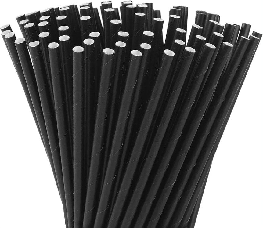 600 pc 7.75" 6mm Unwrapped Jumbo Paper Straws Black Wholesale Food Grade New - Horizon Endless