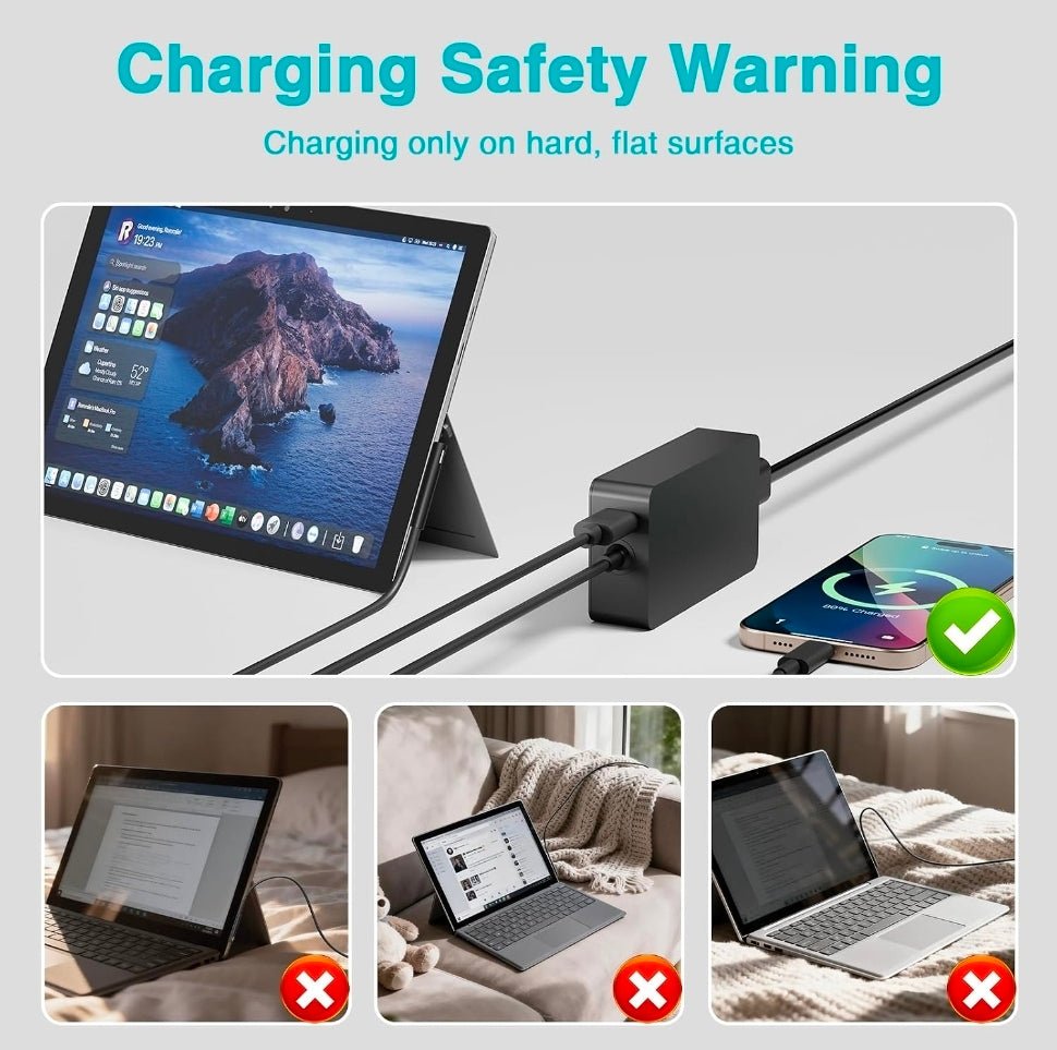65W Charger Compatible with Microsoft Surface Pro 11, 10, 9, 8, 7+, 7, 6, 5, 4, 3, X, Power Adapter for Windows Surface Laptop 7/6/5/4/3/2/1, Go Tablet, Book 3/2/1, Support 44W, 36W, LED, 10FT - Horizon Endless