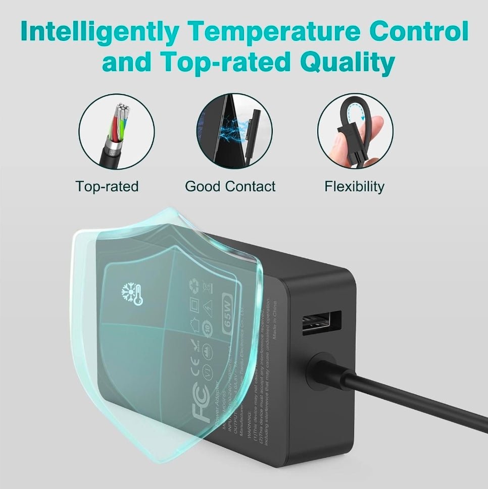 65W Charger Compatible with Microsoft Surface Pro 11, 10, 9, 8, 7+, 7, 6, 5, 4, 3, X, Power Adapter for Windows Surface Laptop 7/6/5/4/3/2/1, Go Tablet, Book 3/2/1, Support 44W, 36W, LED, 10FT - Horizon Endless