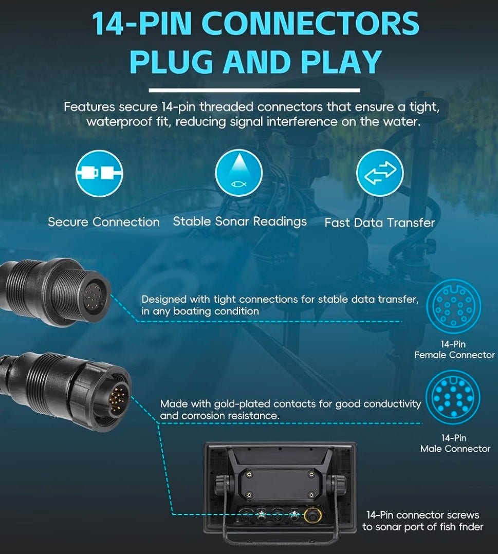 720106-1 EC M3 14W10 14-Pin Transducer Extension Cable, 10-feet For Humminbird XPLORE/APEX/SOLIX Series, All 14-pin transducer and Built-in MEGA Imaging On Select Minn Kota Trolling Motors - Horizon Endless
