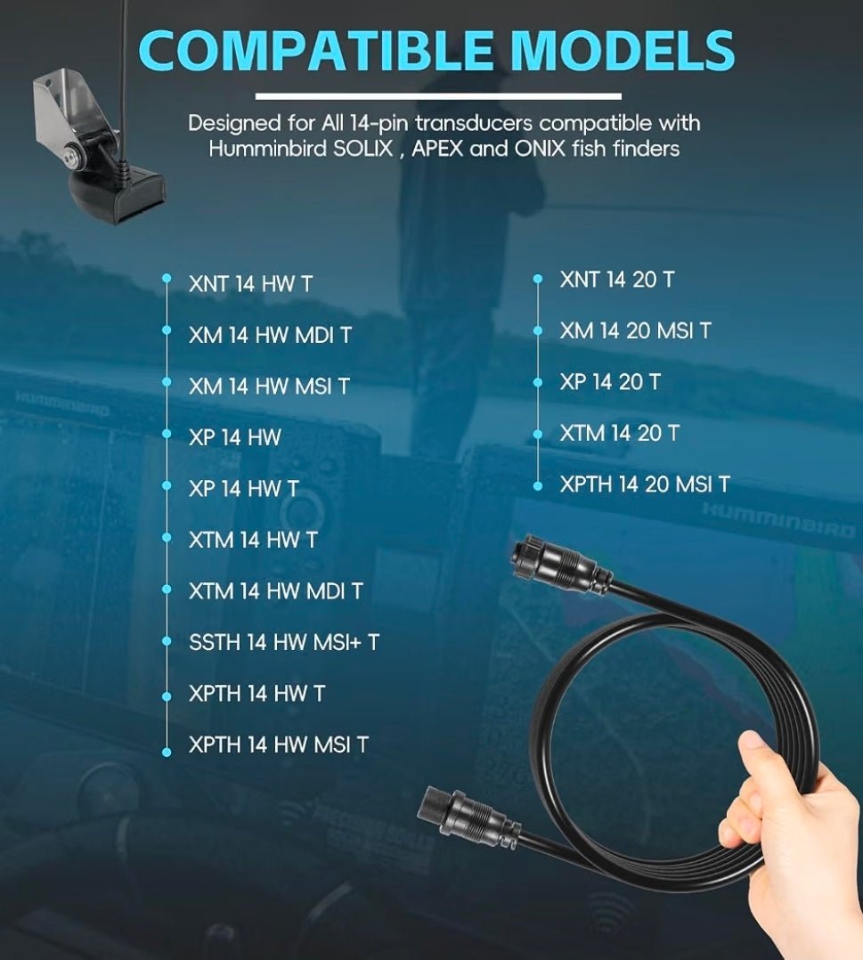 720106-1 EC M3 14W10 14-Pin Transducer Extension Cable, 10-feet For Humminbird XPLORE/APEX/SOLIX Series, All 14-pin transducer and Built-in MEGA Imaging On Select Minn Kota Trolling Motors - Horizon Endless