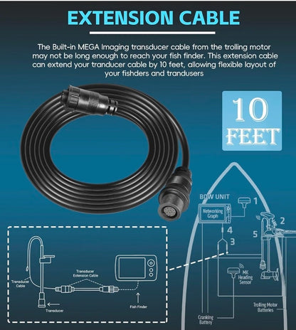 720106-1 EC M3 14W10 14-Pin Transducer Extension Cable, 10-feet For Humminbird XPLORE/APEX/SOLIX Series, All 14-pin transducer and Built-in MEGA Imaging On Select Minn Kota Trolling Motors - Horizon Endless
