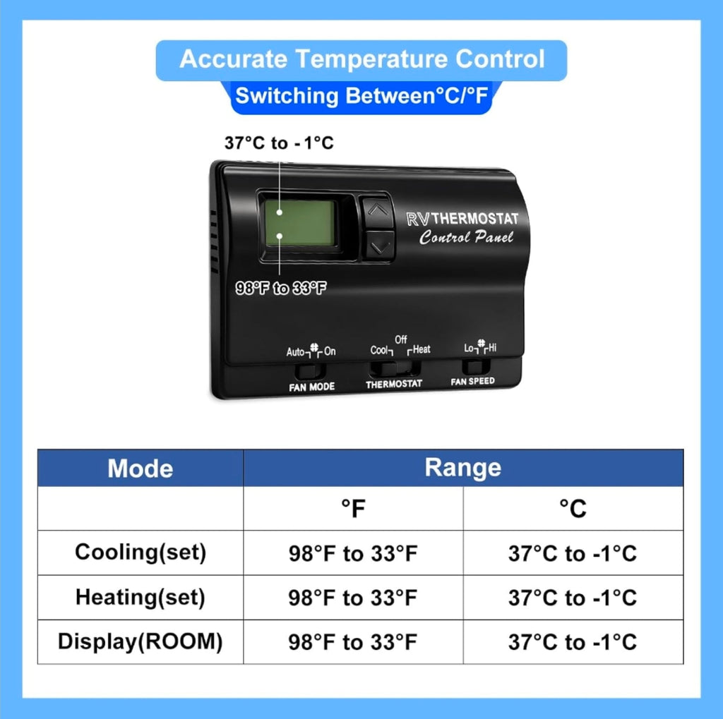 83303862 RV Digital Thermostat Replacement for Heat/Cool T-Stat Wall Coleman Mach 8330 Series 83303362 8330-336 337 338 339 368 386 Wall AC Thermostat - Horizon Endless