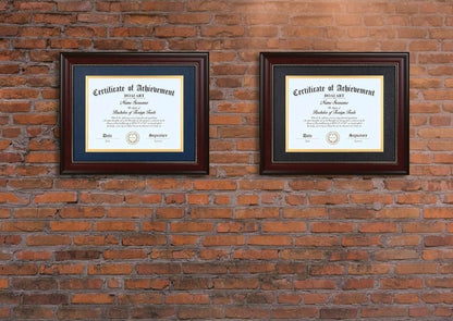 8.5x11 Diploma Frame with Black Over Gold Mat Classic Mahogany 8.5x11-inch or 11x14 Document &Certificate Without Mat,Wide Molding, Gold Beads Hanging Hardware Included - Horizon Endless