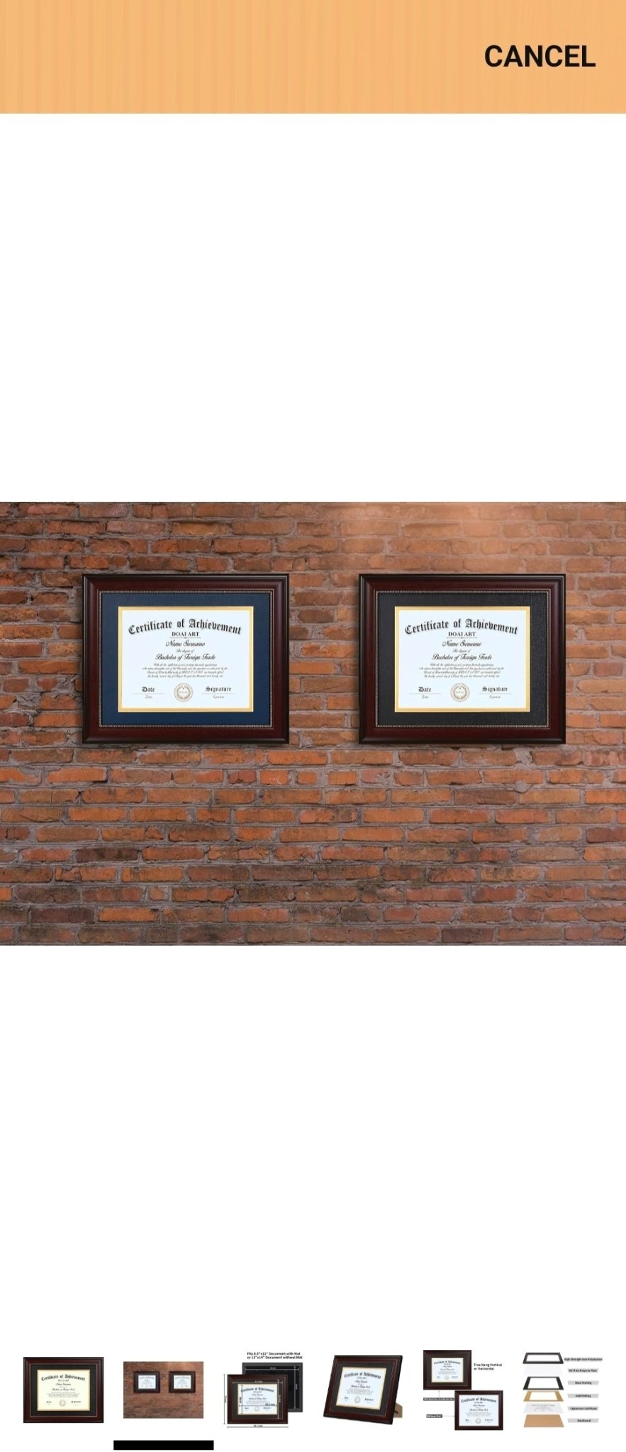 8.5x11 Diploma Frame with Black Over Gold Mat Classic Mahogany 8.5x11-inch or 11x14 Document &Certificate Without Mat,Wide Molding, Gold Beads Hanging Hardware Included - Horizon Endless