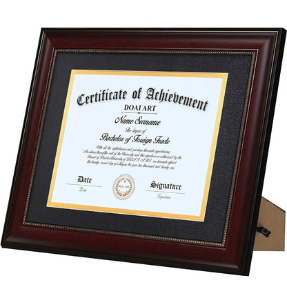 8.5x11 Diploma Frame with Black Over Gold Mat Classic Mahogany 8.5x11-inch or 11x14 Document &Certificate Without Mat,Wide Molding, Gold Beads Hanging Hardware Included - Horizon Endless