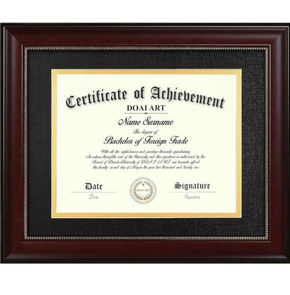 8.5x11 Diploma Frame with Black Over Gold Mat Classic Mahogany 8.5x11-inch or 11x14 Document &Certificate Without Mat,Wide Molding, Gold Beads Hanging Hardware Included - Horizon Endless