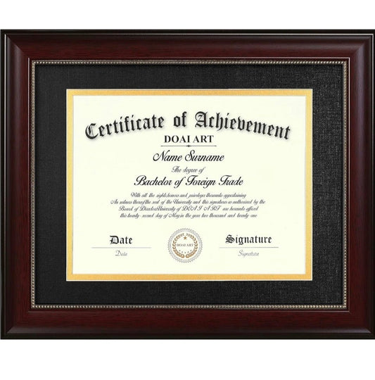 8.5x11 Diploma Frame with Black Over Gold Mat Classic Mahogany 8.5x11-inch or 11x14 Document &Certificate Without Mat,Wide Molding, Gold Beads Hanging Hardware Included - Horizon Endless