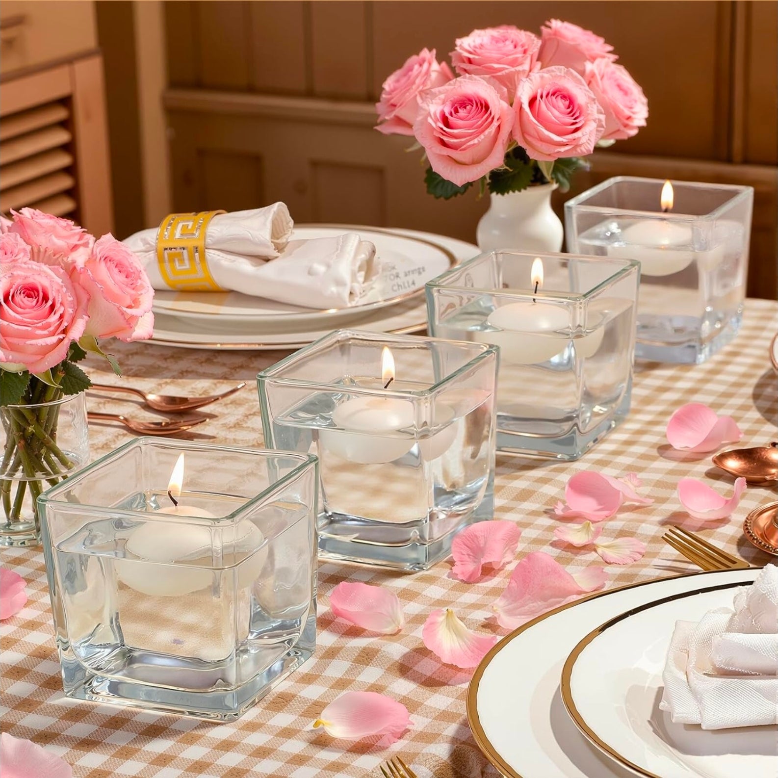 Bulk Glass Vases 9-Pack | Clear Square Flower Vase Set for Weddings & Events - Horizon Endless