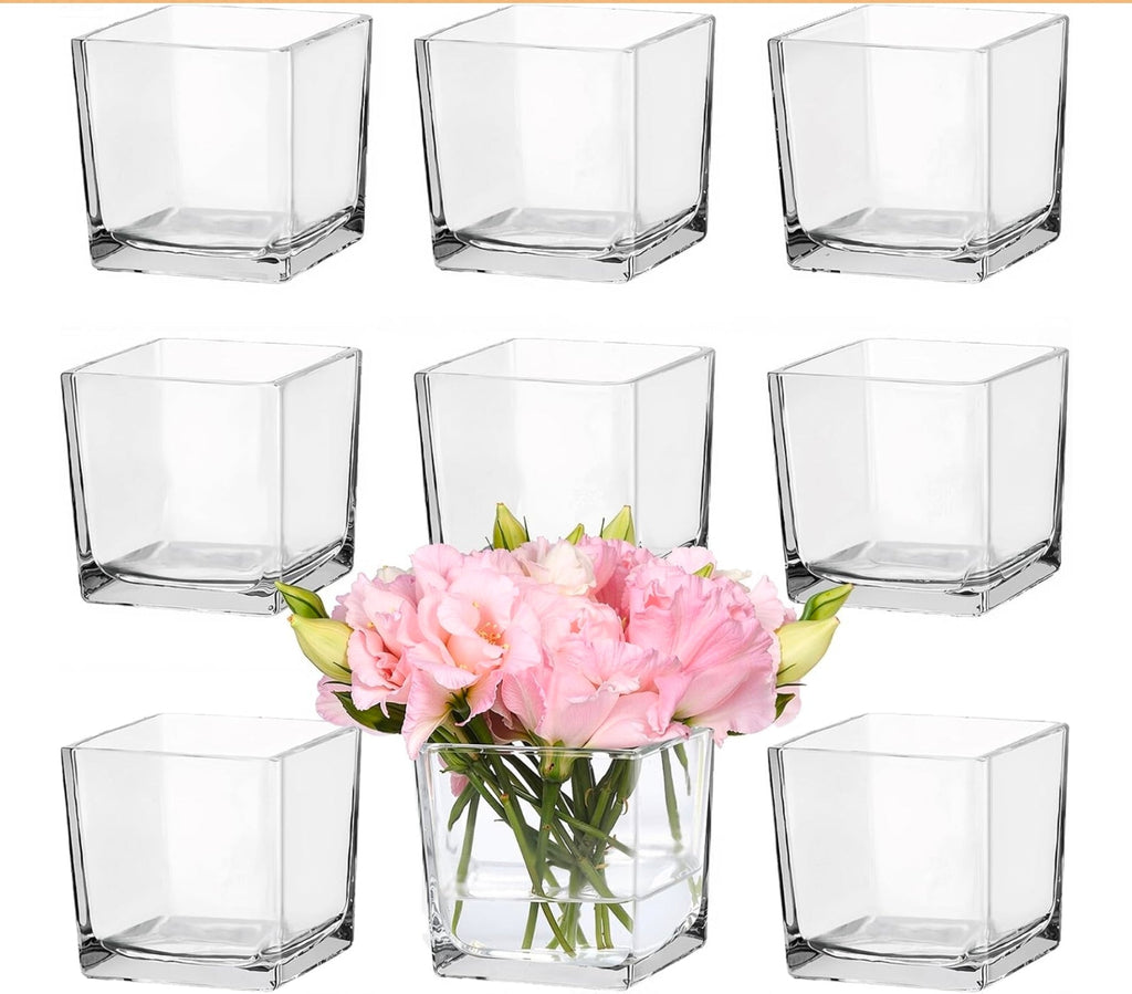 Bulk Glass Vases 9-Pack | Clear Square Flower Vase Set for Weddings & Events - Horizon Endless