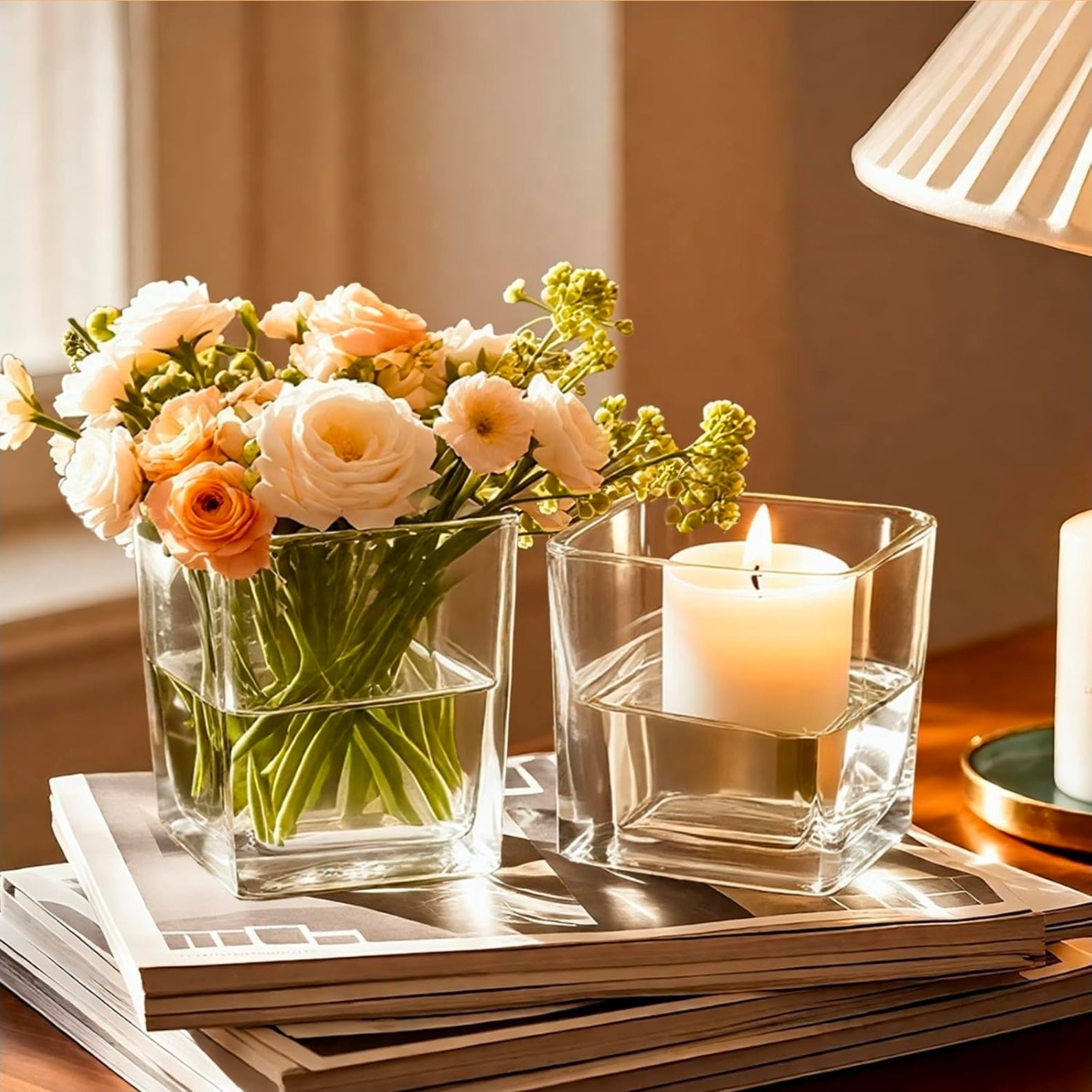 Bulk Glass Vases 9-Pack | Clear Square Flower Vase Set for Weddings & Events - Horizon Endless
